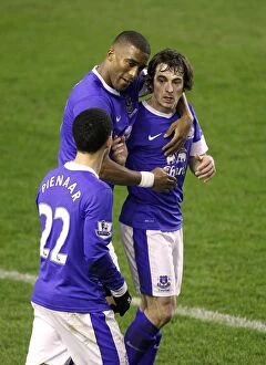 Images Dated 30th January 2013: Leighton Baines Game-Winning Goal: Everton 2-1 West Bromwich Albion (30-01-2013)