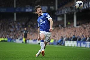 Images Dated 20th April 2014: Leighton Baines Leadership: Everton's 2-0 Victory Over Manchester United (April 21, 2014)