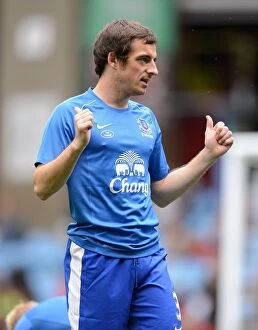 Images Dated 25th August 2012: Leighton Baines Leadership: Everton's Victory over Aston Villa (25-08-2012, Barclays Premier League)