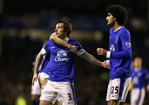 Images Dated 30th January 2013: Leighton Baines Scores Everton's Second Goal: Everton 2-1 West Bromwich Albion