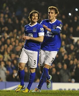 FA Cup : Round 5 Replay : Everton 3 v Oldham Athletic 1 : Goodison Park : 26-02-2013 Collection: Leighton Baines Scores FA Cup Penalty, Secures Everton's Win Against Oldham Athletic