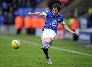 Images Dated 26th January 2013: Leighton Baines Scores the FA Cup Winner for Everton Against Bolton Wanderers at Reebok Stadium