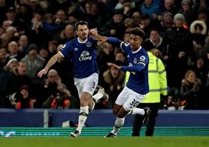 Everton v Manchester United - Goodison Park Collection: Leighton Baines Scores First Goal: Everton's Thrilling Victory Over Manchester United at Goodison