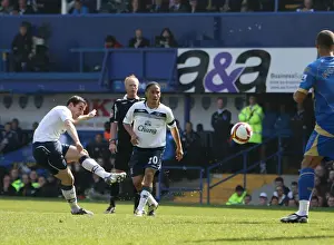 2009 Prints: Leighton Baines Scores the Opener: Everton's Triumph at Portsmouth in the Barclays Premier League (2009)