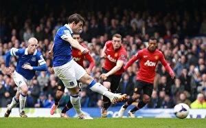Everton 2 v Manchester United 0 : Goodison Park : 21-04-2014 Collection: Leighton Baines Scores Penalty: Everton Takes 2-0 Lead Over Manchester United (April 21)
