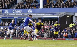 FA Cup : Round 5 : Everton 3 v Swansea City 1 : Goodison Park : 16-02-2014 Collection: Leighton Baines Scores Penalty: Everton's Third Goal in FA Cup Fifth Round Victory over Swansea