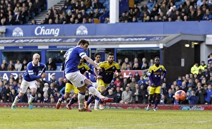 FA Cup Prints: Leighton Baines Scores Penalty: Everton's Third Goal in FA Cup Fifth Round Victory over Swansea City (3-1)