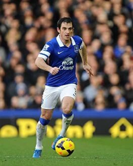 Images Dated 11th January 2014: Leighton Baines Scores the Winning Goal: Everton's 2-0 Victory over Norwich City (BPL, January 11)