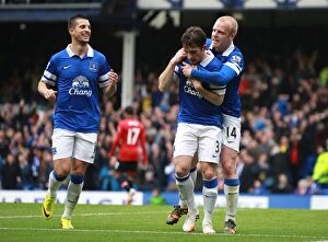 Images Dated 20th April 2014: Leighton Baines Stunner: Everton's First Goal Against Manchester United (21-04-2014)