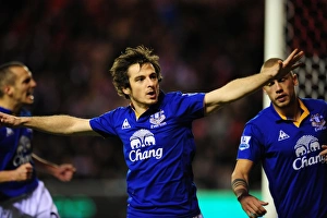 26 December 2011, Sunderland V Everton Prints: Leighton Baines Thrilling Goal Celebration: Everton's Victory at Sunderland's Stadium of Light (December 2011)