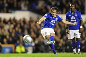 Images Dated 21st September 2011: Leighton Baines vs. West Bromwich Albion: Everton's Carling Cup Showdown at Goodison Park