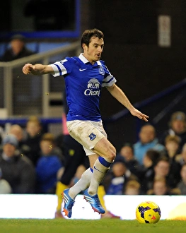 Everton 2 V Norwich City 0 : Goodison Park : 11-01-2014 Prints: Leighton Baines Winning Goal: Everton's Triumph Over Norwich City (BPL)
