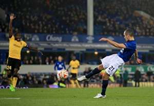 Football Evertonftp Full Length Prints: Leon Osman Scores Everton's Historic Goal in Europa League Clash Against Lille