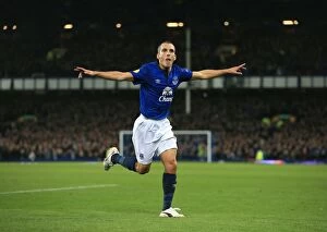 Images Dated 6th November 2014: Leon Osman Scores First Goal for Everton in Europa League Clash Against Lille at Goodison Park