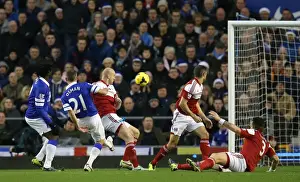 Everton 4 V Fulham 1 : Goodison Park : 14-12-2013 Prints: Leon Osman Scores Opening Goal: Everton's Triumph Over Fulham in the Barclays Premier League (14-12-2013)
