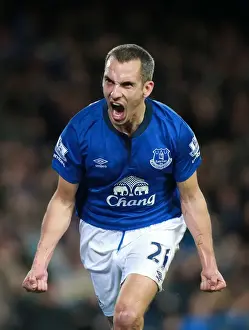 Leon Osman's Celebratory Goal: Everton's Second Strike vs. West Ham United at Goodison Park