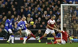 Everton 4 V Fulham 1 : Goodison Park : 14-12-2013 Prints: Leon Osman's Opening Goal: Everton's Triumph Over Fulham in Barclays Premier League (14-12-2013)