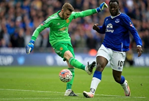 Emirates FA Cup - Semi-Final - Everton V Manchester United - Wembley Stadium Prints: Lukaku vs De Gea: A Battle for FA Cup Supremacy at Wembley - Everton vs Manchester United