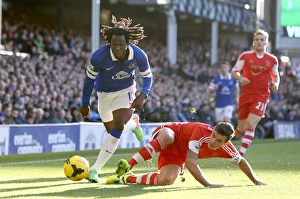 Everton 2 V Southampton 1 : Goodison Park : 29-12-2013 Prints: Lukaku vs Lovren: A Battle for the Ball in Everton's 2-1 Victory over Southampton