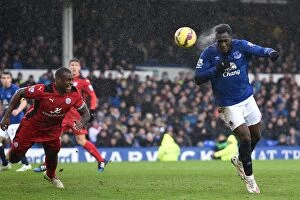 Images Dated 22nd February 2015: Lukaku's Header: Everton's Victory Against Leicester City in the Premier League at Goodison Park
