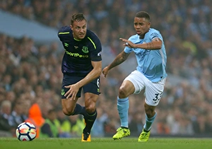 Premier League Prints: Manchester City vs. Everton: Jagielka vs. Jesus - Premier League Battle at Etihad Stadium