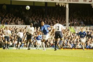 Goodison Collection: Marcus Bent heads just over