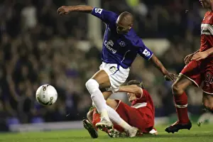 Marcus Bent Prints: Marcus Bent vs. Nemeth: A Tight Tackle in Everton Football Club