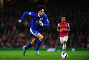 Marouane Fellaini Stares Down Opponent in Scoreless Arsenal vs. Everton Barclays Premier League Match (16-04-2013)
