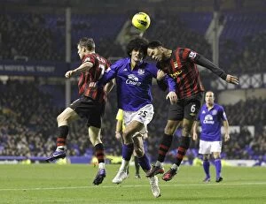 Images Dated 31st January 2012: Marouane Fellaini vs Milner & Lescott: Everton's Midfield Battle against Manchester City
