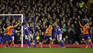 FA Cup : Round 5 Replay : Everton 3 v Oldham Athletic 1 : Goodison Park : 26-02-2013 Collection: Matt Smith's Thrilling FA Cup Goal Celebration: Everton's 3-1 Victory over Oldham Athletic