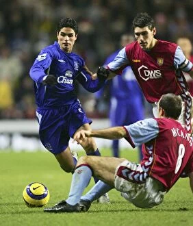 Aston Villa vs Everton Collection: Mikel Arteta: Everton's Midfield Maestro Slices Through Aston Villa's Defense