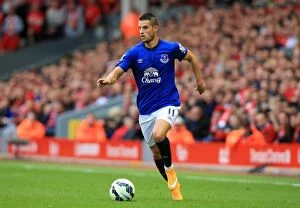 Liverpool v Everton - Anfield Collection: Mirallas in Action: Liverpool vs Everton, Premier League Rivalry at Anfield