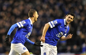 Everton 2 V Aston Villa 1 : Goodison Park : 01-02-2014 Prints: Mirallas and Barry: Everton's Unforgettable Goal Celebration (2-1 vs Aston Villa)