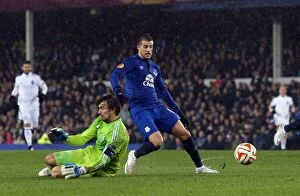 Images Dated 12th March 2015: Mirallas Dazzles: Everton's Star Forward Outmaneuvers Shovkovskiy in Europa League Showdown vs