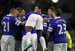 Images Dated 11th January 2014: Mirallas Double: Everton's 2-0 Victory Over Norwich City (January 11, 2014, Goodison Park)