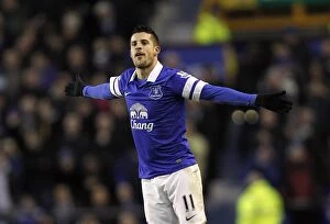 Images Dated 11th January 2014: Mirallas Double: Everton's Premier League Victory Over Norwich City (11-01-2014)