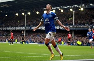 Images Dated 20th April 2014: Mirallas Double: Everton's Triumph over Manchester United in the Premier League (21-04-2014)