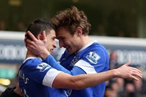 Images Dated 7th April 2013: Mirallas and Jelavic Celebrate Everton's Second Goal vs. Tottenham in Premier League (PA Image)