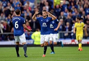 Images Dated 30th August 2014: Mirallas Strikes First: Everton's Victory Moment vs. Chelsea (30-8-2014)