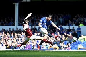 Images Dated 18th April 2015: Mirallas Strikes First: Everton's Winning Goal vs. Burnley (BPL, Goodison Park)