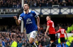 Images Dated 20th April 2014: Mirallas's Strike: Everton Takes 2-0 Lead Over Manchester United in Premier League (April 21, 2014)