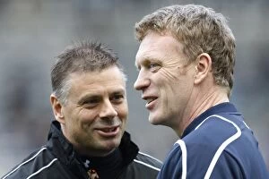 Images Dated 22nd February 2009: Moyes and Halsey: A Light-Hearted Moment at St. James' Park - Everton vs. Newcastle United, 2009