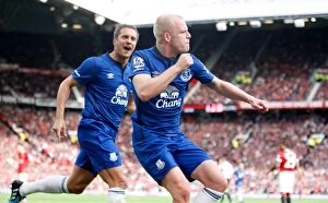 Manchester United v Everton - Old Trafford Collection: Naismith and Jagielka: Unforgettable Equalizer Celebration at Old Trafford (Manchester United vs)