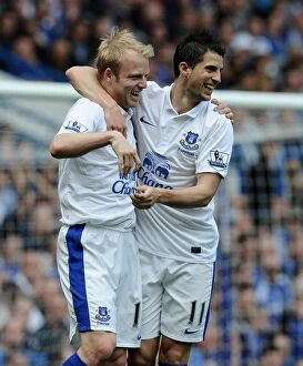 Images Dated 19th May 2013: Naismith and Mirallas: Celebrating Everton's First Goal Against Chelsea (May 19, 2013)