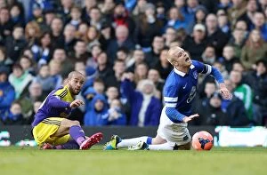 Images Dated 16th February 2014: Naismith Wins Controversial Penalty for Everton against Swansea City in FA Cup