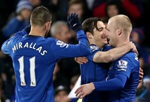 Images Dated 15th December 2014: Naismith's Hat-Trick: Everton's Triumphant Celebration with Baines and Mirallas vs