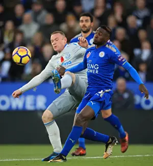 Premier League Prints: Ndidi vs Rooney: Intense Battle for Ball at Leicester City vs Everton