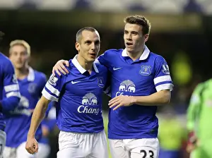 Everton 4 V Fulham 1 : Goodison Park : 14-12-2013 Prints: Osman and Coleman's Jubilant Moment: Everton's Opening Goal vs