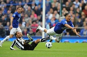 Images Dated 18th September 2010: Perch Fouls Pienaar: Everton vs Newcastle United - Barclays Premier League Soccer