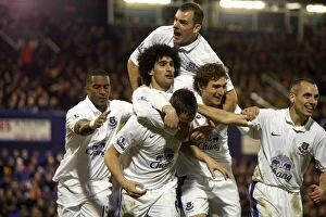 Images Dated 16th February 2013: Phil Jagielka Scores Everton's Second Goal in FA Cup Showdown against Oldham Athletic (16-02-2013)